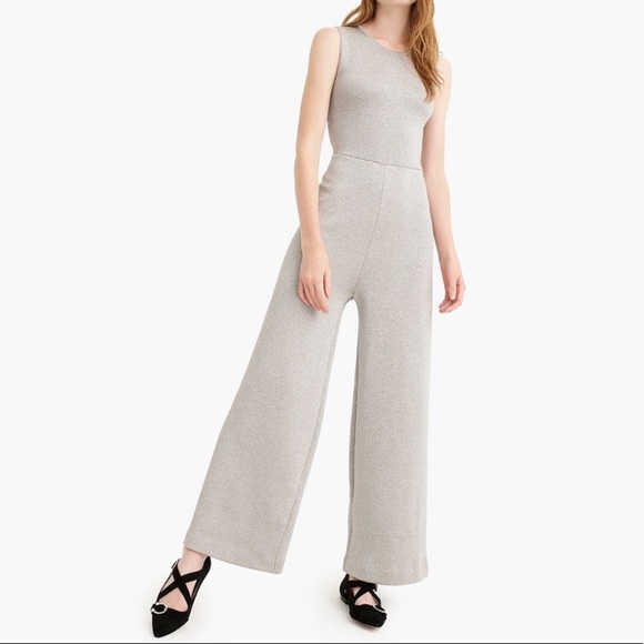 J. Crew Pants - J. Crew sleeveless lurex silver metallic jumpsuit with velvet tie small NEW